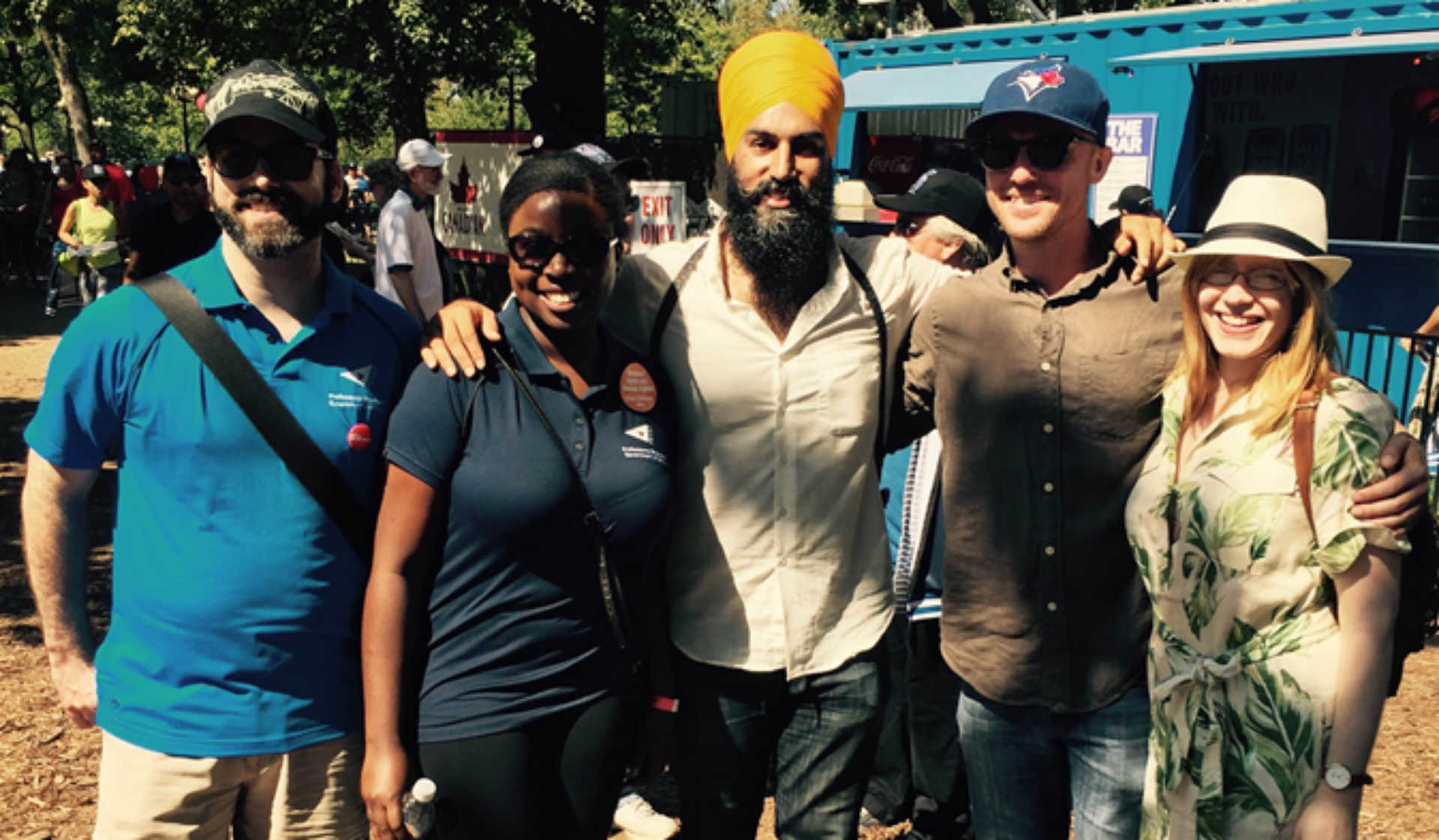 JAGMEET SINGH, THEN AN ONTARIO MPP, NOW LEADER OF THE FEDERAL NDP, WITH PEGO MEMBERS AND THEIR SUPPORTERS AT A LABOUR DAY PARADE